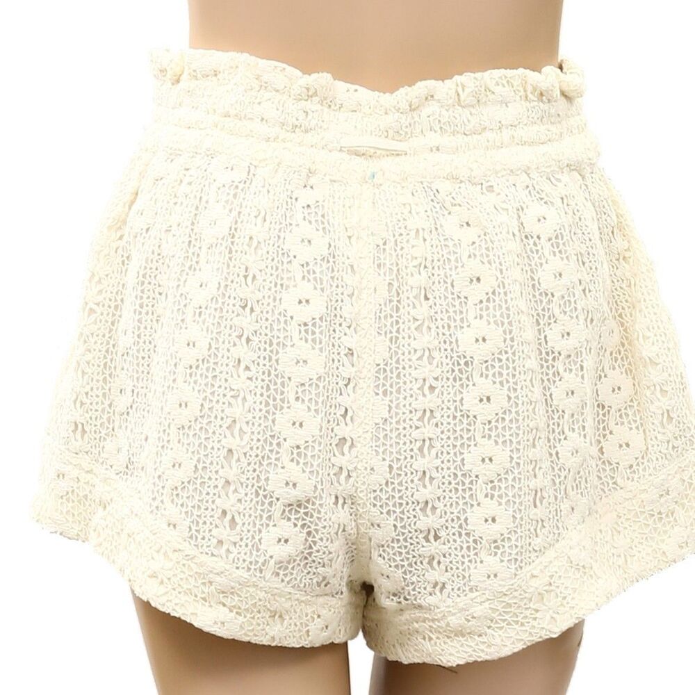By Anthropologie Lace Tie-Waist Shorts Floral Pull-on Cotton High Rise S 289519 - Picture 8 of 9